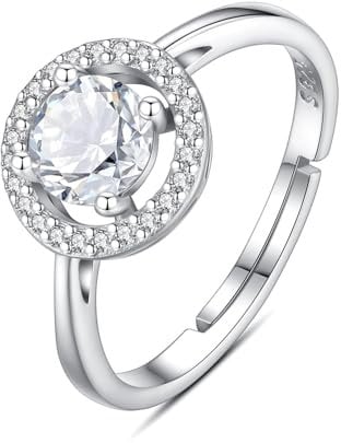 INFUSEU Geburtsstein Ring, 925 Sterling Silber Geburtsstein Klare CZ Ringe für Damen Juli Personalisierbar Verstellbar Offene Bänder Zirkonia Ringe Geschenke für Frauen Mädchen