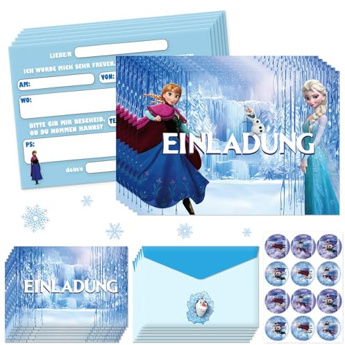 ENAIAH Geburtstagseinladungen kinder Frozen, 12 x Einladung zur Geburtstagsfeier mit gestalteten Versandhüllen Einladungskarten geburtstag kinder, für Jungen Mädchen zum Geburtstag u KINDERPARTY(A)