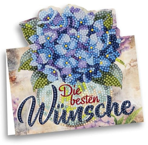 Ideen mit Herz | Diamond-Painting Aufstellkarte | Geburtstag | Genesung | Dekoration | 370 g/m² | 16,3 cm x 16 cm | inkl. Umschlag & Werkzeug (Blaue Hortensie)