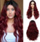 Rote Lange Gewellte Perücken für Frauen Synthetische Ombre Schwarz bis Rot Lockige Mittelteil Haarperücke für Halloween Cosplay Gebrauch