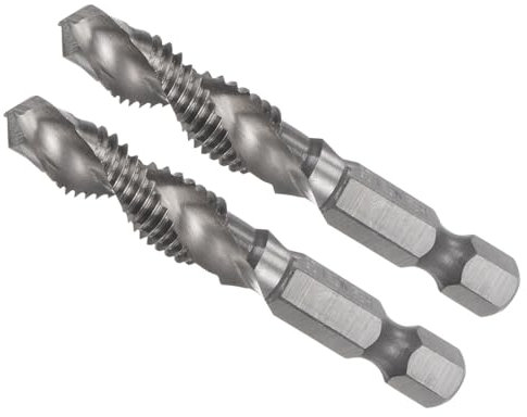 CoCud Foret et Taraud Combinés, Taille de Filetage M8 x 1,25, Queue Hexagonale de 1/4, Acier Rapide Non Revêtu 4341 - (pour Aluminium, Acier Inoxydable, Plastique), 2 Pièces