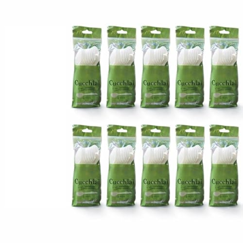 vidoelettronica 120 cucharas biodegradables y compostables blancas cubiertos de fibra de azúcar 10 paquetes de 12 piezas vajilla ecológica (120 cucharadas)