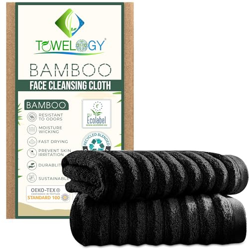2-Packs Bamboo Face Cloths for Cleansing & Makeup Removal Exfoliating Facial Washcloths – Face Towel for All Skin Type 30x30cm (2, Noir, 30x30cm)