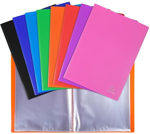 Exacompta - Réf. 8860E - Carton de 8 Protège-documents OPAK - 60 pochettes cristal lisse - 120 vues - pour format A4 - dimensions 24 x 32 cm - couverture en polypro semi-rigide - couleurs assorties
