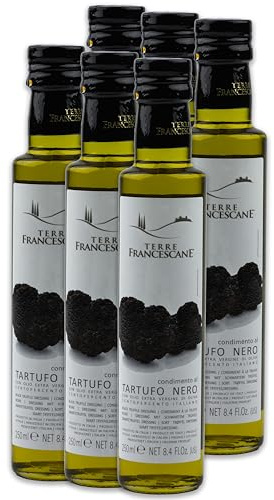 Food-United Trüffel-Öl 6x 250ml von TERRE FRANCESCANE extra natives Olivenöl mit schwarzem Trüffel-Aroma Premium-Trüffelöl aus Italien für Feinschmecker-innen und Gourmetküche