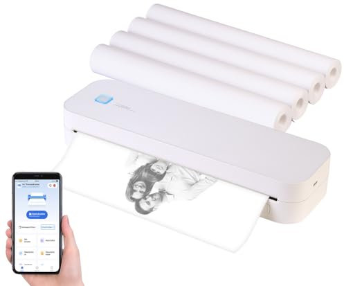 Callstel Mobiler Thermodrucker: A4 Akku-Thermodrucker für iOS, Android, PC & Mac inkl. 4 Ersatz-Rollen (Akku Thermo-Drucker, USB-C Drucker, iPad)