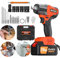 Cordless Impact Wrench, 1/2 inch Brushless Power Impact Gun, 2500RPM & Max Torque 550Nm, Electric Impact Wrench with 4 Sockets, 12 Drill Sets, 4.0Ah Li-ion Battery, Charger and Carry Box for Car Home