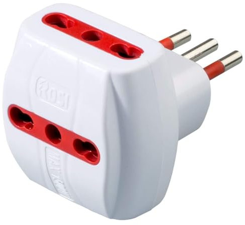 Tripla bianca, spina piccola 10A, 3 prese bipasso bivalenti 10A/16A, adattatore triplo con limitatore di sicurezza, con protezione da sovraccarico