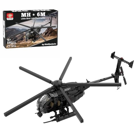 Rxbycxshi Militär Hubschrauber Bausteine Bauset MH-6 Little Bird Flugzeug Klemmbausteine Set zum Sammeln für Erwachsene MOC-88275 Geschenk/Sammler Stücke - 595 Teile