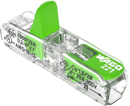 WAGO Green Range 2-Leiter Durchgangs-Verbinder mit Hebel 221-2431 | Nennquerschnitt: 4 mm², mit Hebel, geeignet für alle Leiterarten, 12 Stück