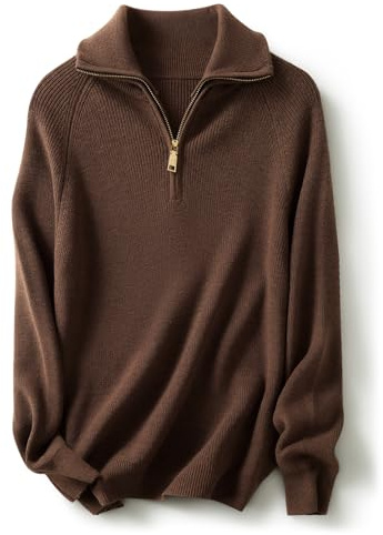 Ciovkis Damen Merinowolle Mischung Pullover Herbst Winter Polo V Ausschnitt 1/4-Reißverschluss Lange Ärmel Strickpullover