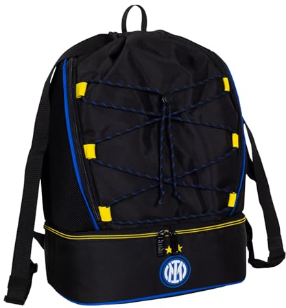 Seven Inter Mailand Sportbeutel, Turnbeutel, Schultasche, Öffnung mit Kordelzug, Schule-Freizeit-Sport, separates Fach für Schuhe - Kinder und Jugendliche, Schwarz/blau, Fußball Fan Geschenkidee
