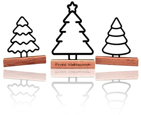 Holz Aufsteller Weihnachtsbäume – 3er Set Deko Tannenbäume „Frohe Weihnachten“ – Tisch- & Fensterbank Dekoration, Geschenkidee - Handmade in Germany