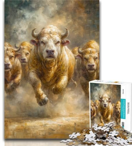 Puzzle für Erwachsene, laufende Bison-Puzzle, 1000 Teile, für Erwachsene und Jugendliche, mit passendem Poster und Quizblatt, für 14-Jährige, 26x38cm