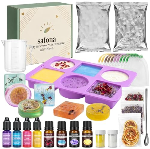 Kit para Hacer Jabones Artesanales, Juego Completo DIY con Base de Jabón de Glicerina, Aceites Esenciales, Colorantes, Moldes de Silicona, Flores Secas y Purpurina, Manualidades para Adultos y Niños