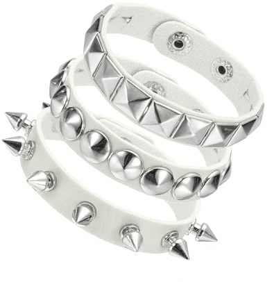 sourcing map Juego de pulseras de cuero con pinchos Rock Punk, Talla única | Pulsera gótica ajustable con tachuelas para regalos de fiesta de Halloween, accesorios grunge
