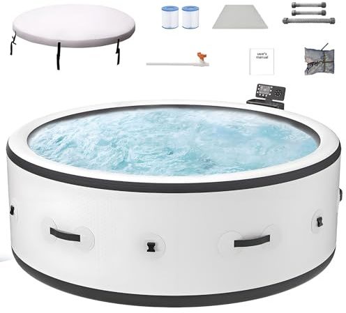JIYINGHUI Spa Gonfiabile Tutto Incluso, Vasca Idromassaggio per 4-6 Persone con Riscaldamento Efficace e Gettoni a Bolle, Angolo di Benessere Portatile per Giardino, Include Copertura Termica e LED L