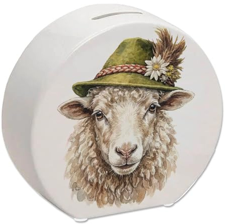 speecheese Spardose Schaf mit Trachtenhut, Aquarell, Trachtenlook | Lustige Sparbüchse im alpenländischen Trachtenlook mit Schafmotiv, für Heimatliebhaber und Tierfreunde, zuhause.