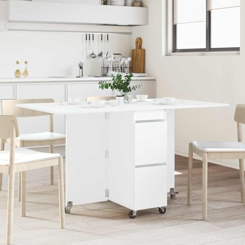 YunCangg Esstisch aus Holzwerkstoff Weiß 140 x 80 x 77 cm 2 pcs Ausziehtisch mit Stauraum Kipp-Schutz Design Rechtwinklig für Esszimmer Küche Wohnzimmer Modern Stabil und Platzsparend