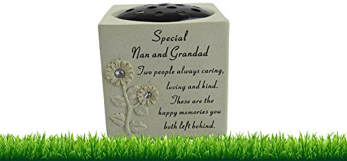 Memorial Graveside Pot Verse Flowers Diamante Rose Grave Pot Vase Special Missed - Special Nan and Grandad