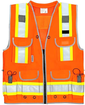 REXZUS Eine reflektierende Sicherheitsweste für Herren, Klasse 2, schwer, gewebt, zweifarbig, Ingenieur, Warnweste, 3M-Klebeband, Orange/Abendrot im Zickzackmuster (Sunset Chevron), Medium