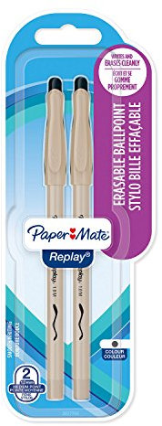 Paper Mate Replay Radierbarer Kugelschreiber | mittlere Spitze (1,0 mm) | schwarz | 2 Stück