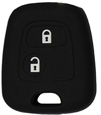 Happyit Silicone Voiture Clé Couverture de Cas Protecteur de la Peau pour Peugeot 107 207 307 407 106 206 306 406 CSL2017 Citroen C2 C3 C4 2 Bouton Télécommande Fob Clé (Noir)