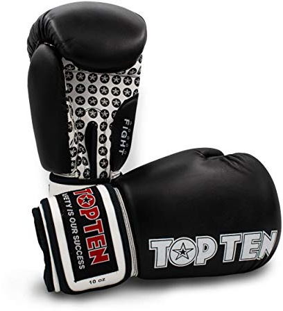 TOP Ten Boxhandschuhe Fight - 10 12 16 Oz - schwarz rot blau grün orange Kickboxen UVM. schwarz/weiß 12Oz