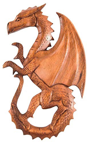 Windalf Wandbild Saphir 29 cm Drache Handarbeit aus Holz