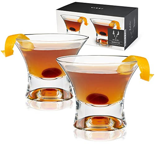 Viski Heavy Base Crystal Manhattan Glasses Set of 2, Lead-Free Premium Crystal Clear Glass, Stemmed Martini Cocktail Glasses, Cocktail Glass Gift Set, 7oz (207ml)