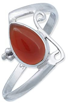mantraroma Ring Damen Silber 925 Karneol Edelstein orange schlicht, groß modern (MRG-195-16-(60))