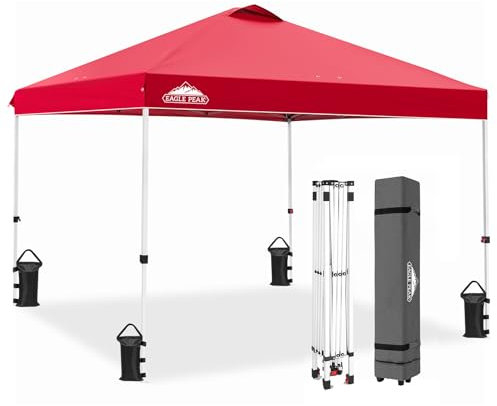 EAGLE PEAK Tonnelle de Jardin Pliable 3x3m Pop-up Gazebo Tente Pliante Pavillon,avec Sac de Transportable à Roulette pour Camping, Plage, Jardin, Rouge
