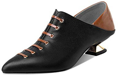 TinaCus Women's Handmade Genuine Leather Unique Low Chunky Heel Pointed Toe Side Zip Up Assorted Color Pump Shoes, Black, 9.5