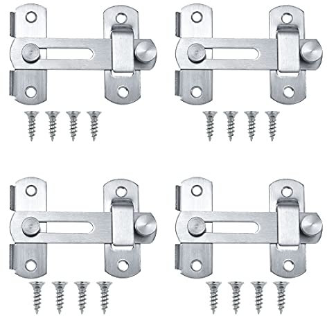 Türriegel Edelstahl, Schieberiegel, 4 pcs Schiebeschloss, Tür Riegel, Riegel & Bolzen für Türschlösser, Einsetzbar für Schiebeschloss mit Riegel für Türen, Fenster, Tiertüren, Gartentüren(4)