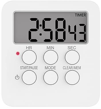 Magnetic Kitchen Digital Timer Clock Alarm with Mute/Loud Alarm Switch,3 in 1 Multifunctional 24H Count UP/Down Timer,LCD Display Memory Function White