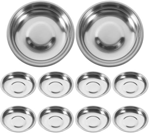 Operitacx 10 platos de acero inoxidable para condimentos, cuencos pequeños, cuencos para sushi, mini aperitivo, platos de frutas (8 cm)