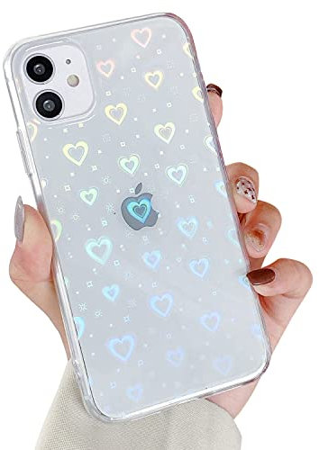 LRANKAI Compatible with iPhone 11 Case for Girls Woman,Laser Glitter Heart Pattern Case Soft TPU Bumper Protective Bling Shockproof Cover for iPhone 11 6.1''
