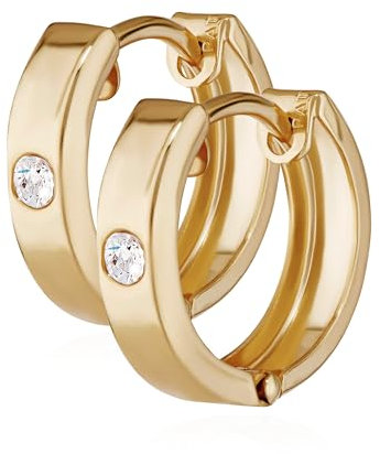 NKlaus Paar 585 Gelbgold Klappcreolen Ohrringen 12,5 X 3,1mm Zirkonia Quadratisch 4921