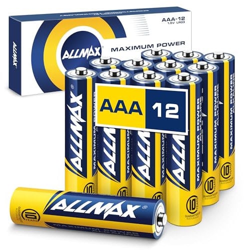 Batterie Alcaline AAA MICRO (LR03) Allmax Maximum Power (12 pezzi): Durata ultra-lunga, conservazione per 10 anni, tenuta stagna, compatibili con i dispositivi (1,5 Volt)