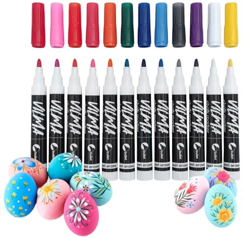 VILMA Liquid Chalk Markers Window Markers for Cars Glass pens Wet Erase Markers Washable Blackboard Markers for Car Window, Mirrors,Signs,Crafts, 2MM Tip 12 Pack,12 Colors