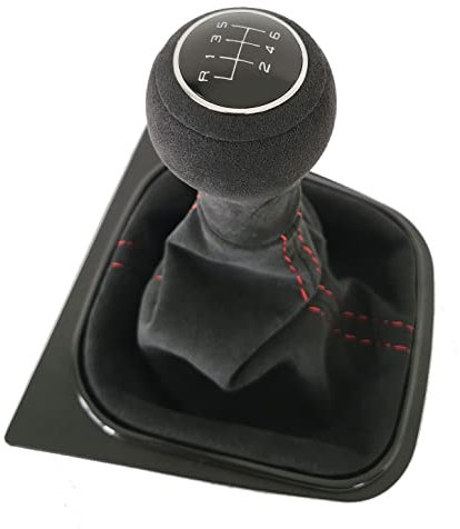 Cabotec SCHALTKNAUF SCHALTSACK FÜR VW GOLF 5 6 EOS SCIROCCO NAHT WÄHLBAR (ALCANTARA NAHT ROT/CHROME)