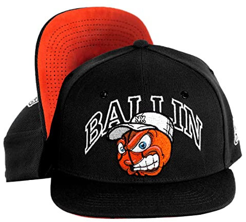 Nebelkind Snapback Cap Ballin' Schwarz Orangene Basketball-Comic-Figur Größenverstellbar Unisex One Size