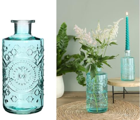 NaDeco Glasvase 'Berlin', Höhe 21cm, Durchmesser 9cm, 1 Liter, Viele Farben Zur Auswahl | Glas-Vase | Deko-Flasche | Kleine Deko-Vasen, Farbe:Hellblau