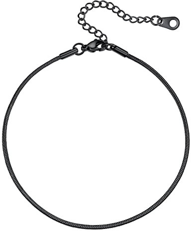 PROSTEEL Bracelet Cheville Chaîne de Serpent Femme Noir 22cm, Gourmette de Pieds de 1,5mm