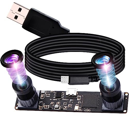 G Doppelobjektiv USB Kameramodul 960p 60fps 3D Stereo Synchronisiertes Webcam Board Modul,1,3MP Dual Objektiv USB mit Kamera,HD 1/3OV9750 Webkamera 100Grad Webcam für Windows Raspberry Pi Web Kamera