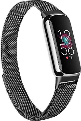 Amzpas Kompatibel mit Fitbit Luxe Armband,Edelstahl Metall Ersatzarmband mit Magnetschloss für Fitbit Luxe Damen Herren(Schwarz)
