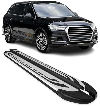OMAC Trittbretter für Audi Q7 2015-2026 Aluminium Schwarz-Silber | Seitenschweller, Seitenbretter, fahrzeugspezifische Passform