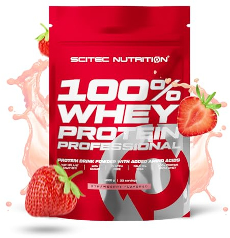 Scitec Nutrition 100% Whey Protein Professional - Whey Protein Complex | Made from concentrate and isolate - with digestive enzymes and additional amino acids - 1 kg, strawberry