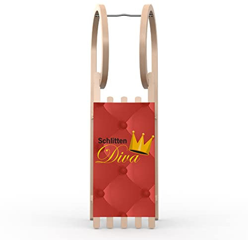 Vispronet Hörnerschlitten Classic, Tragfähigkeit 90 kg, inkl. Zugseil, Holzschlitten für Kinder und Erwachsene, Schlitten Größe 100 x 33 x 38 cm (Schlitten Diva)