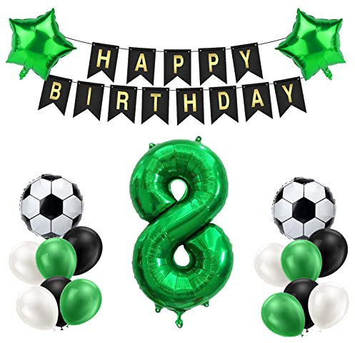 Creaher Fußball Luftballon 8 Jahre Geburtstag, Grün 8. Geburtstagsdeko Jungen, Fußball 8 Geburtstag Deko, Happy Birthday Banner 18 Zoll Stern Ballons für Kinder Fußball Party Deko